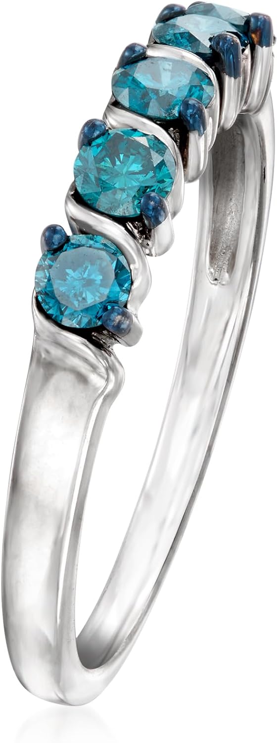 Ross-Simons 0.50 ct. t.w. Blue Diamond 5-Stone Ring in Sterling Silver - Image 3