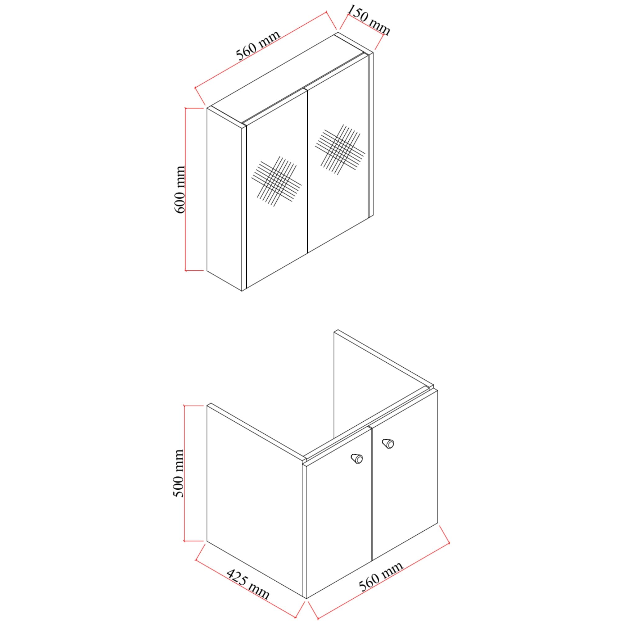 Badmöbel Set Weiß | Badezimmermöbel 3 teilig | Waschtisch mit Unterschrank | Waschbecken | Spiegelschrank | Waschbeckenunterschrank | Badschränke | Komplettset (Mimoza 60)