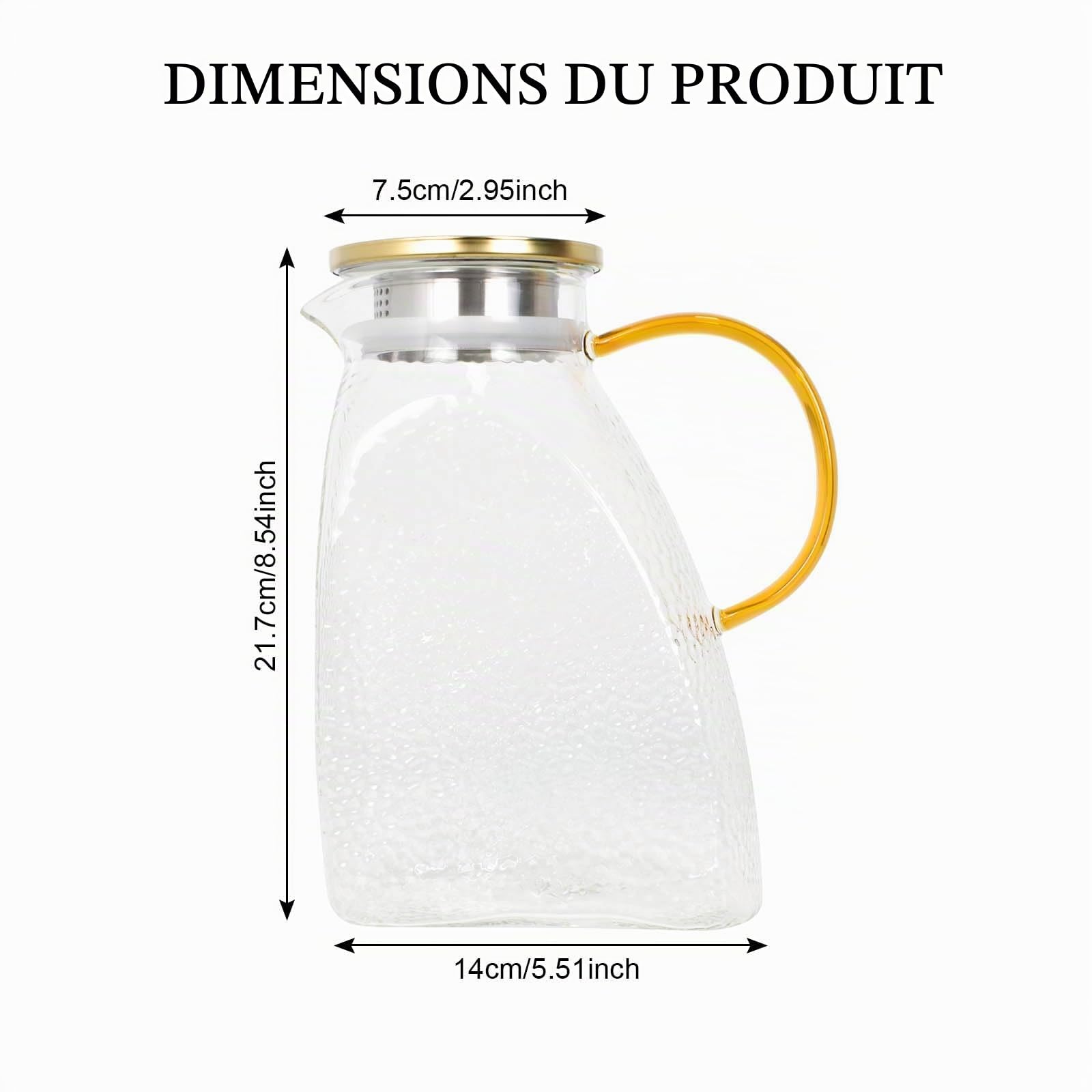 Carafe filtrante à eau pour réfrigérateur 1,8 litre - Carafe élégante en verre Borosilicate adaptée pour porte de réfrigérateur et anti-fuite