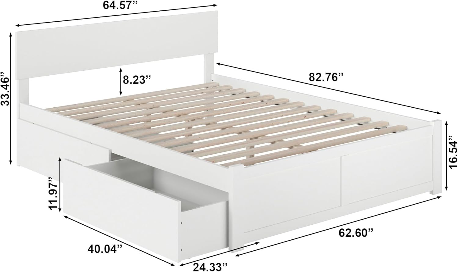 AFI, Orlando Queen Platform Bed with Footboard & Storage Drawers, White