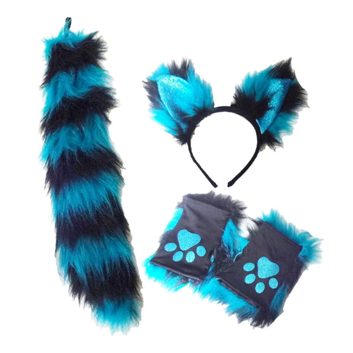 TOPBATHY 5 Juegos Diadema de Orejas de Animal Azul, Felpa Suave para Fiesta