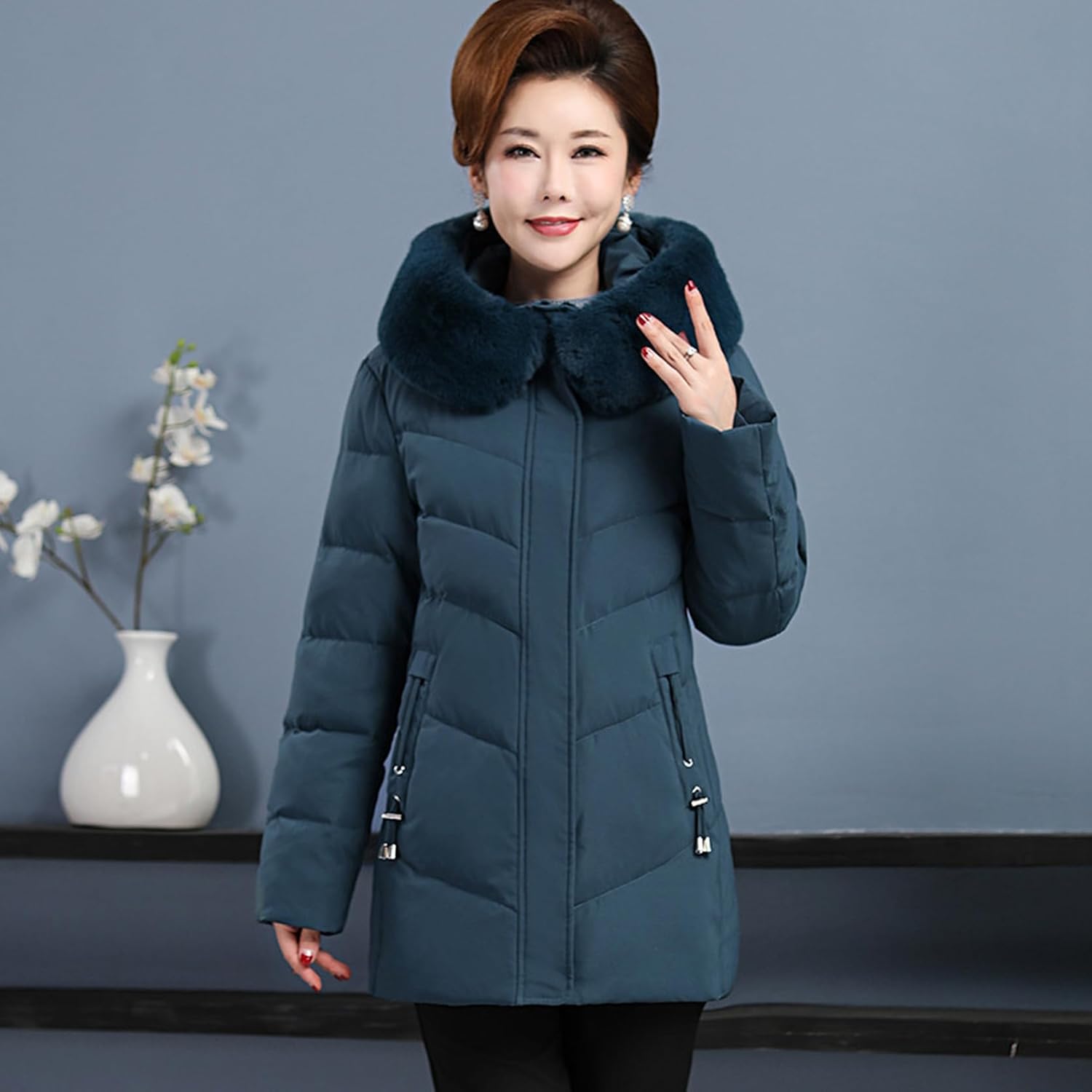 [HWQFM] ダウンジャケット ダウンコート アウター ミドル 秋冬 暖かい レディース 大きいサイズ 厚手 防風 防寒 軽量 通