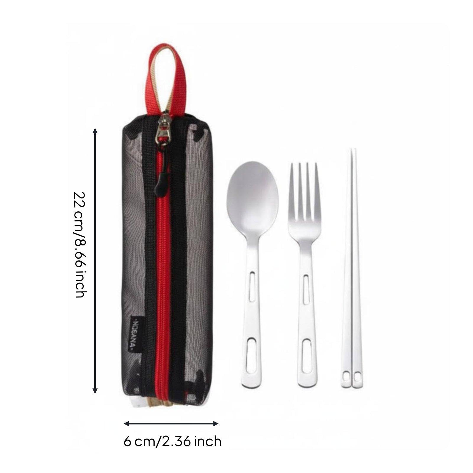 4 Teiliges Outdoor Besteckset: Löffel Und Gabel Aus Edelstahl, Praktisch mit Etui, Ideal für Camping, 4 Stück