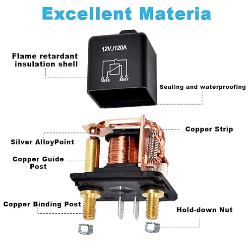 Miniatura 8 de Relé de arranque DC12V 250A Interruptor de relé de carga dividida de 4 pines, 12 V, continuo, resistente, SPST de alta corriente, 4 terminales, relé