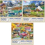Bits and Pieces Lake & New England Farm Themed Jigsaw Puzzle Value Set for Adults by Ali Innis – Set of Three Colorful Puzzles, Random Die-Cut Pieces