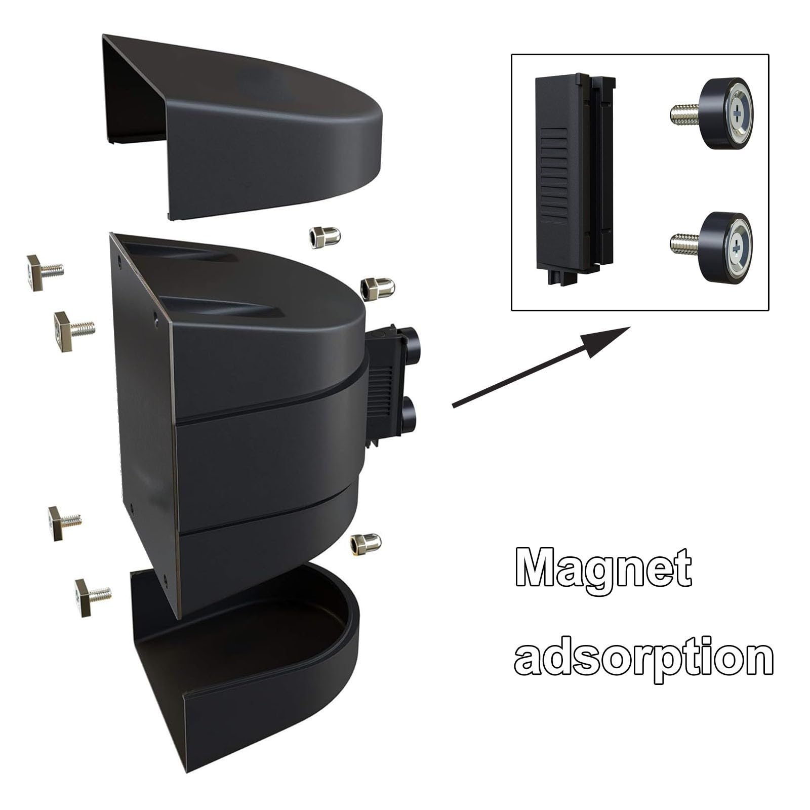 Czarna magnetyczna bariera kolejkowa do montażu na ścianie Wysuwany system kontroli tłumu 32FT z zestawem montażowym(10M/32FT)