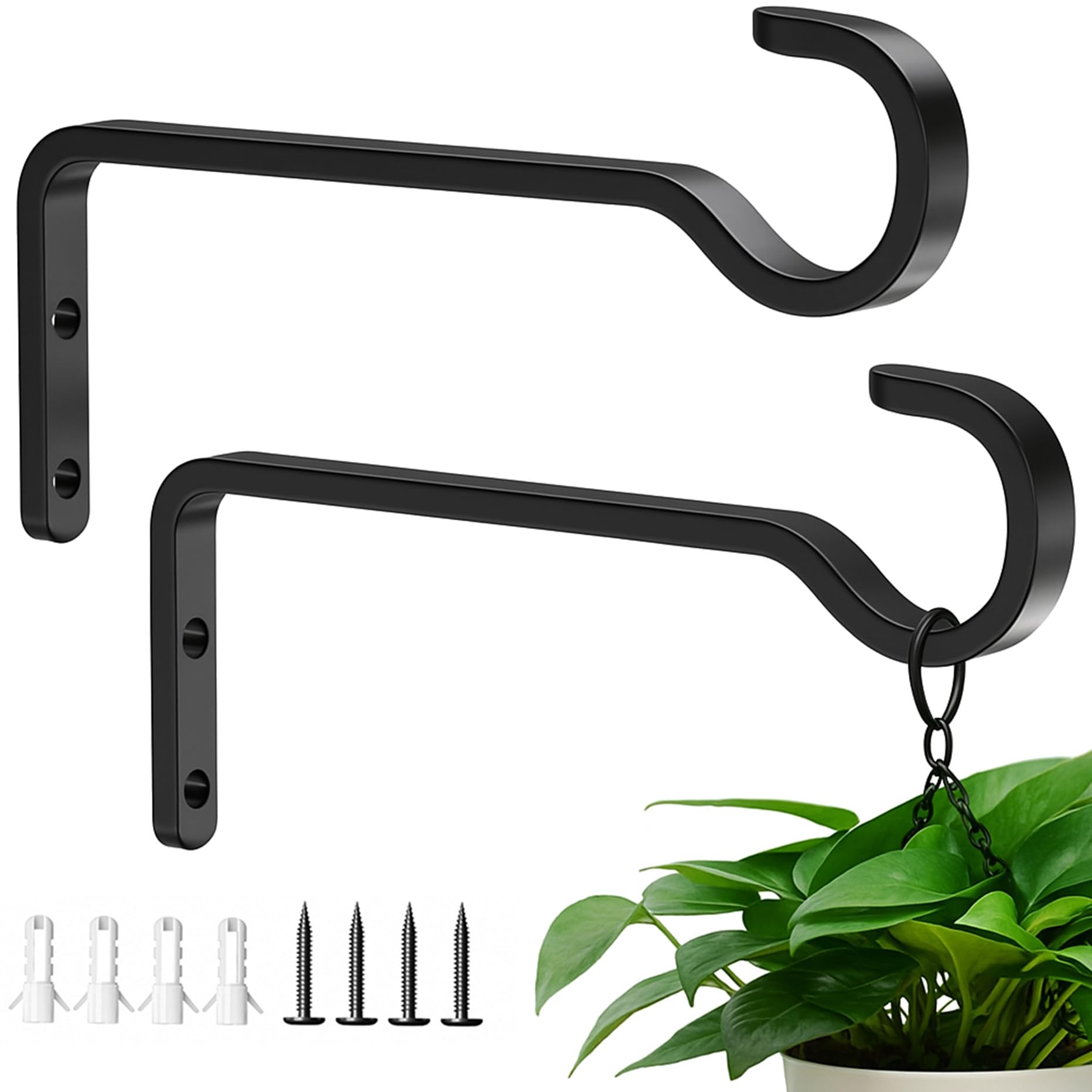 6 Inch 2 Pack Heavy Duty Outdoor Plant Hangers for Hanging Baskets, Iron Plant Brackets for Hanging Plants Outside, Metal Plant Hooks Plant Wall Hooks for Hanging Lantern, Bird Feeder