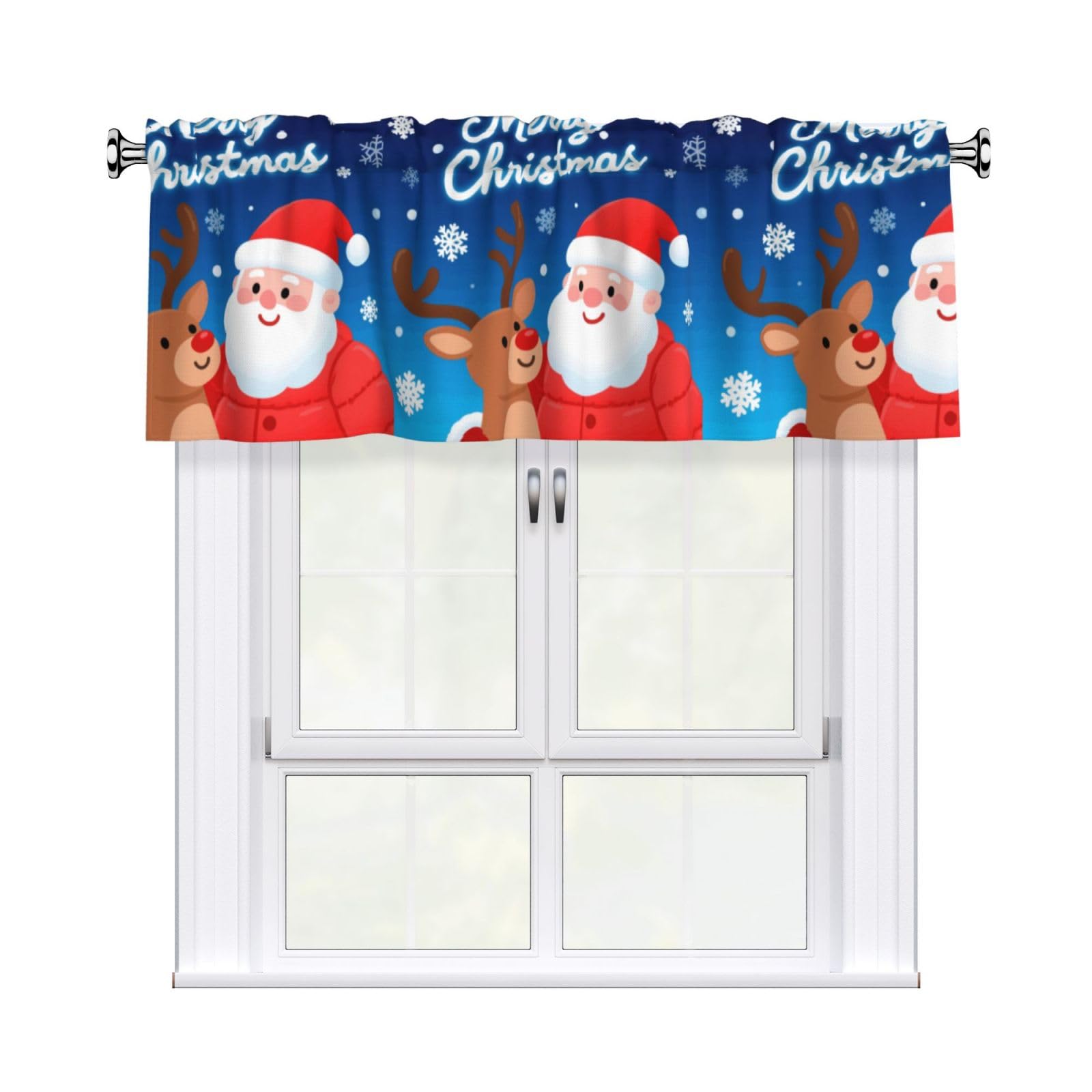 FekiLoot Merry Christmas Snowflakes Curtain Valance for Windows, Kitchen Window Valances Rod Pocket Window Treatments Short Curtains Drapes for Bathroom Bedroom Cafe Decor 54x18inch 1 Panel