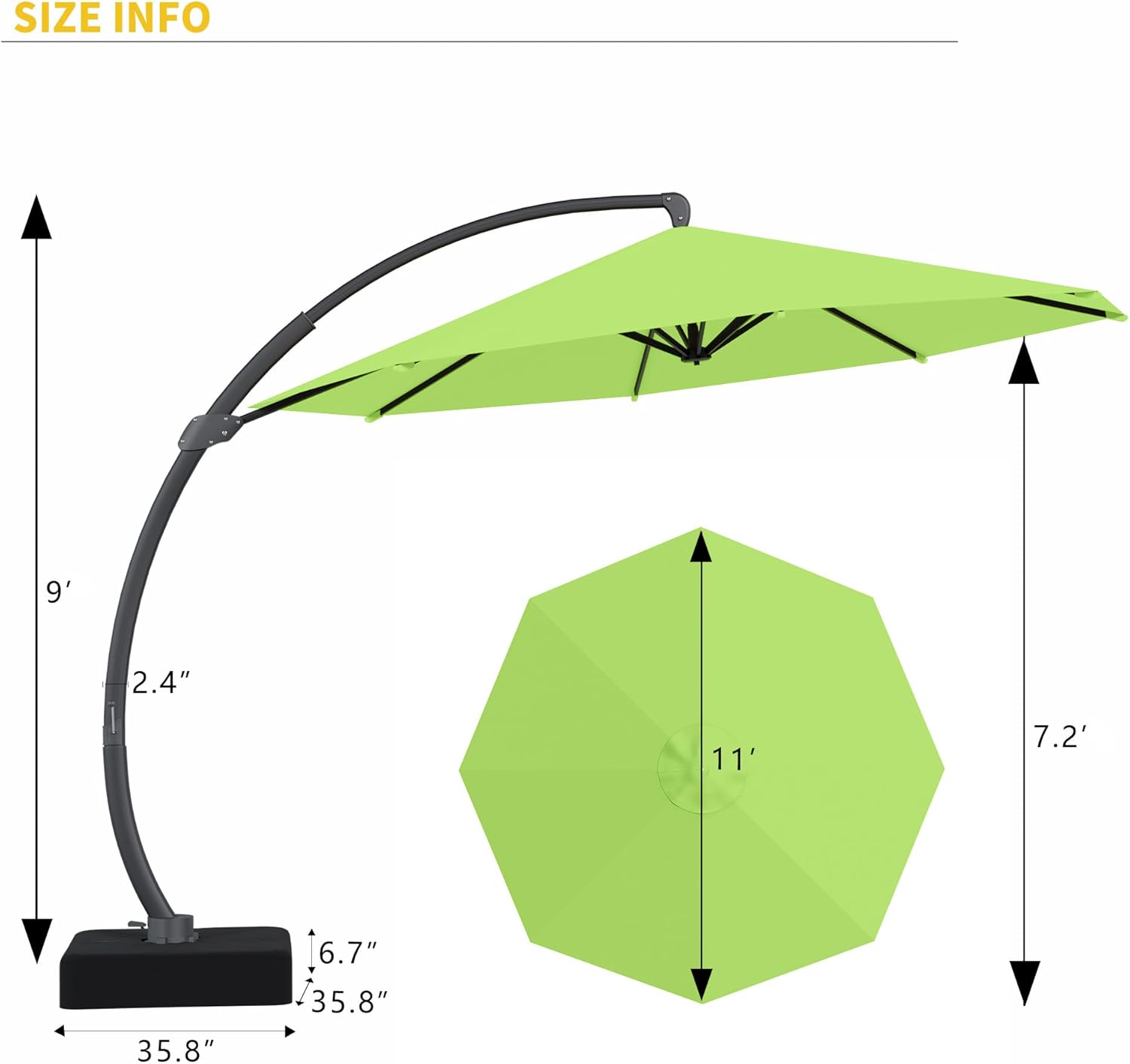 Kingdura 11ft Offset Cantilever Patio Umbrella with Base Included, Large Round Aluminum Outdoor Umbrella, 360° Rotation & Infinite Tilt, Heavy Duty Frame for Deck Pool Backyard, Apple Green - Image 8