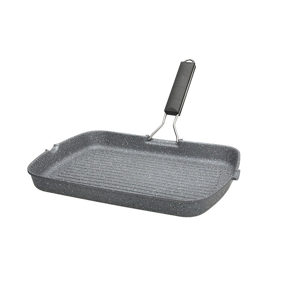 Tognana Mythos Batteria 9 Pezzi, Alluminio, Nero, 24 cm & WI758BDAMNF Grill Rettangolare con Manico Pieghevole Mythos, Alluminio, Grigio, 1
