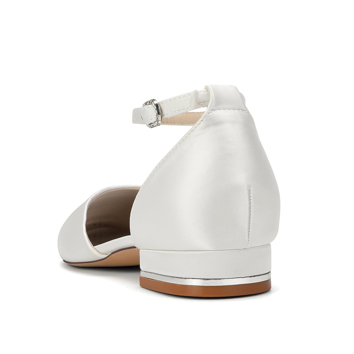 Ballerine Mary Jane in Raso Bianco Donna, Scarpe da Sposa a Punta Tonda con Cinturino alla Caviglia e Taglio D'Orsay, Eleganti Scarpe Basse da Cerimonia