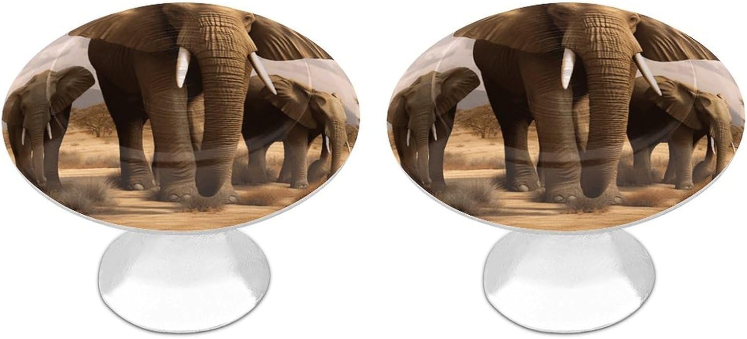 2 Pack Elephant Family Cabinet Knobs Round Drawer Pulls