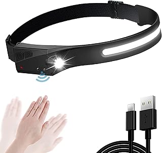 UYTWQS Headlamp Flashlight, Rechargeable LED Headlamps 350Lumens 2 COB 230°Wide Beam Headlight with Motion Sensor Bright 5 Modes Lightweight Waterproof Head Lamp for Hiking, Running, Fishing, Camping