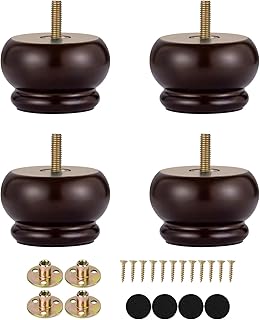 2 Inch Wood Furniture Feet Set of 4 Replacement Bun Feet Predrilled M8 Bolt Small Round Furniture Legs for Sofa Couch Ottoman Screw in