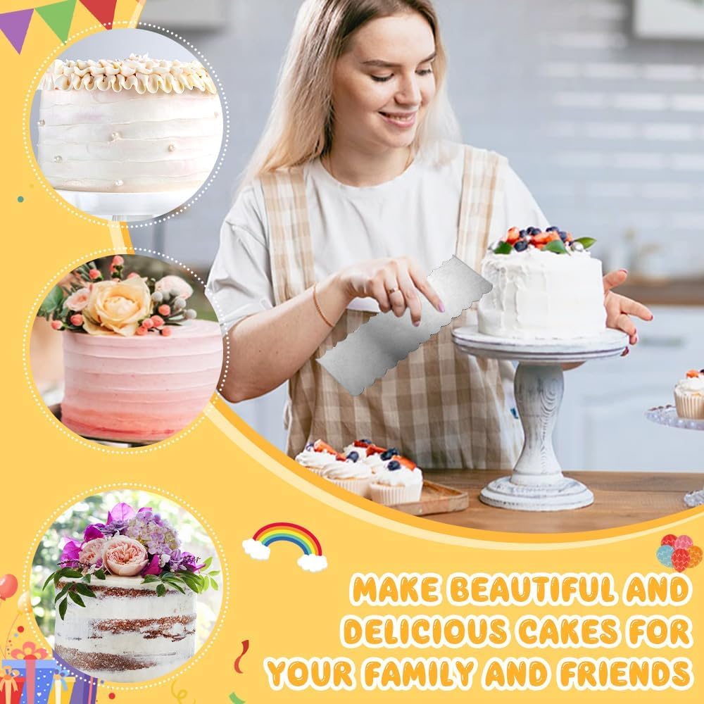 3 Pz Raschietto per Torte in Acciaio Inox,Raschietto per Torte a Doppio Lato,Raschietto in Metallo per Pasticceria,Raschietto Liscia per Torta per Decorare Glassare, Crema al Burro Mousse