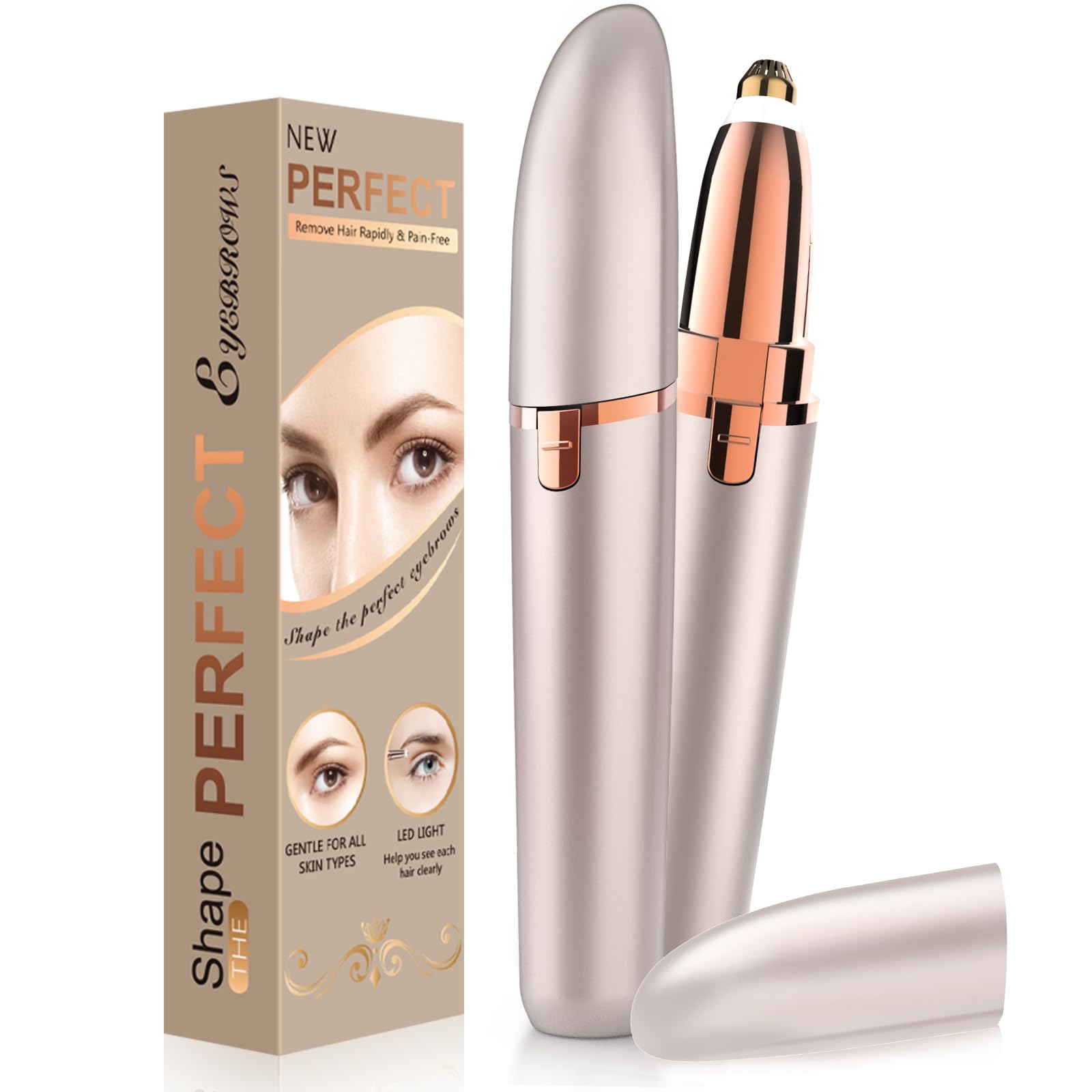 Vinmall rasuradora facial mujer electrica recortadora de cejas: mini rasuradora facial sin dolor recortadora de cejas mujer electrico Recargable USB con Luz LED recortar el vello con precisión