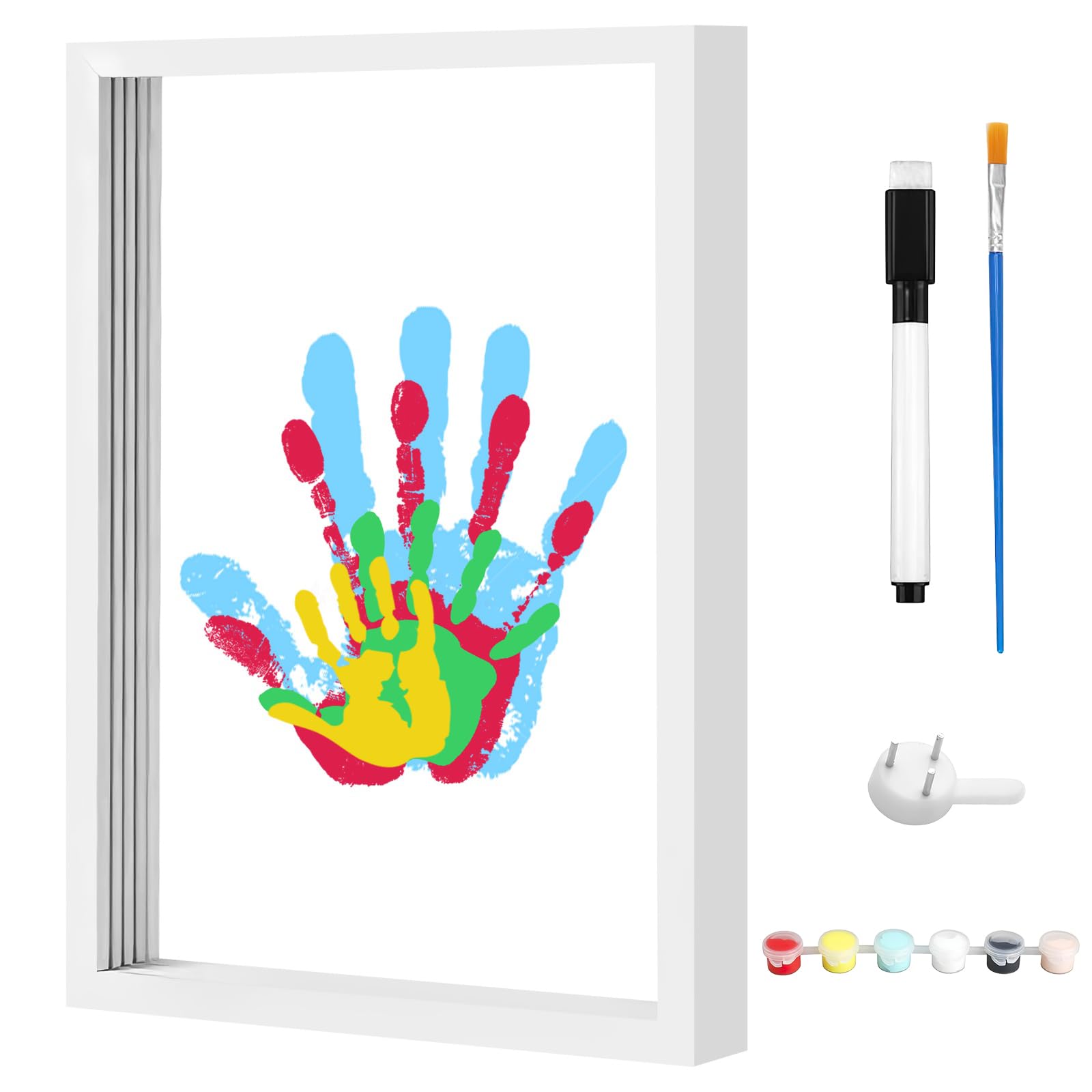Calolin Household Handprint Kit, DIY Keepsake Frame with Ink, White Photo Frame 12.2 x 8.9 x 1.6 in, Includes Paints, Pen, Brush, Best New Parents Gifts