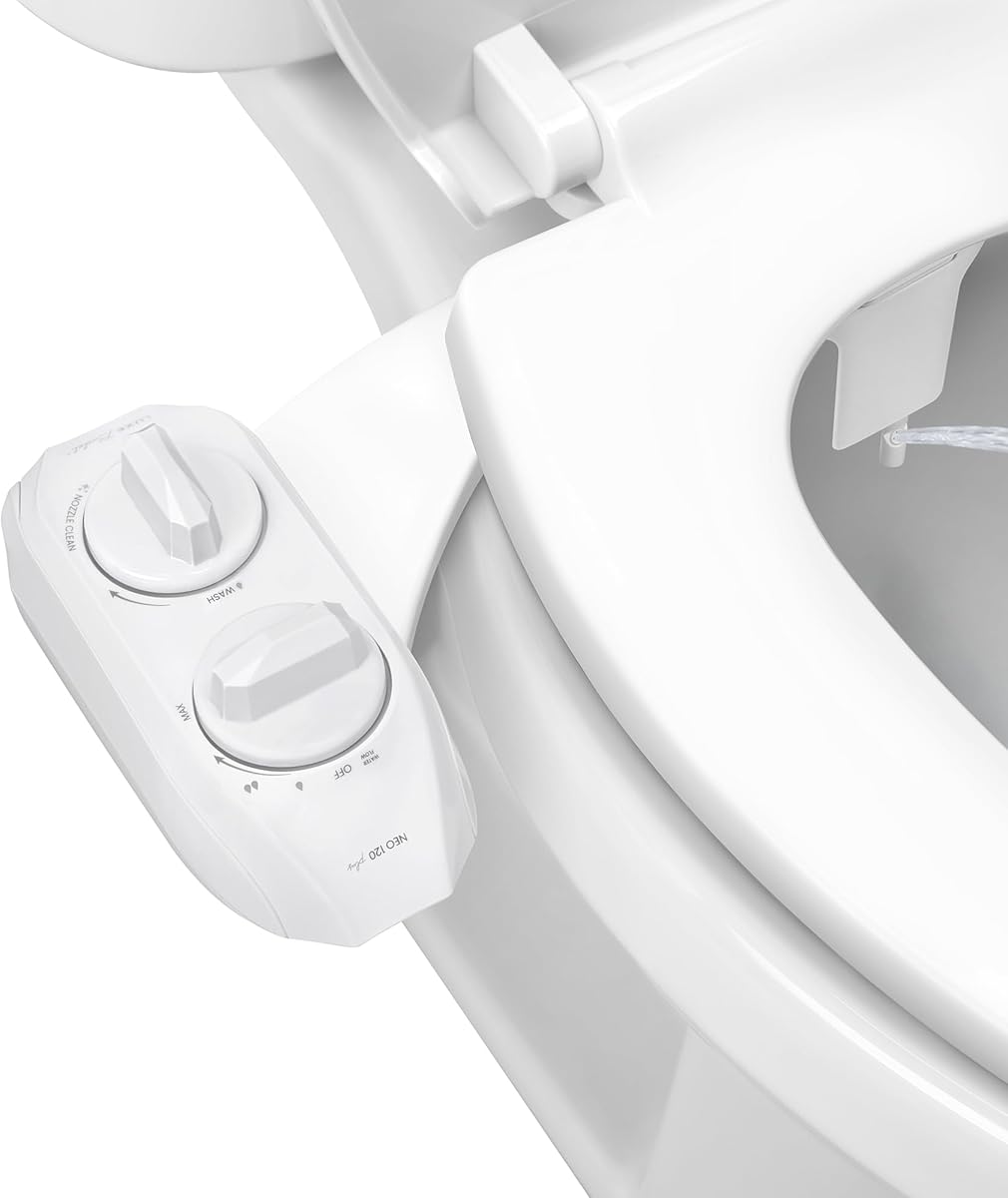 LUXE Bidet NEO 120 Plus - Single Nozzle, Non-Electric Bidet Attachment for Toilet Seat, Patented Slide-In Install, 360° Self-Clean, EZ-Lift to Clean, Rear Wash (White)