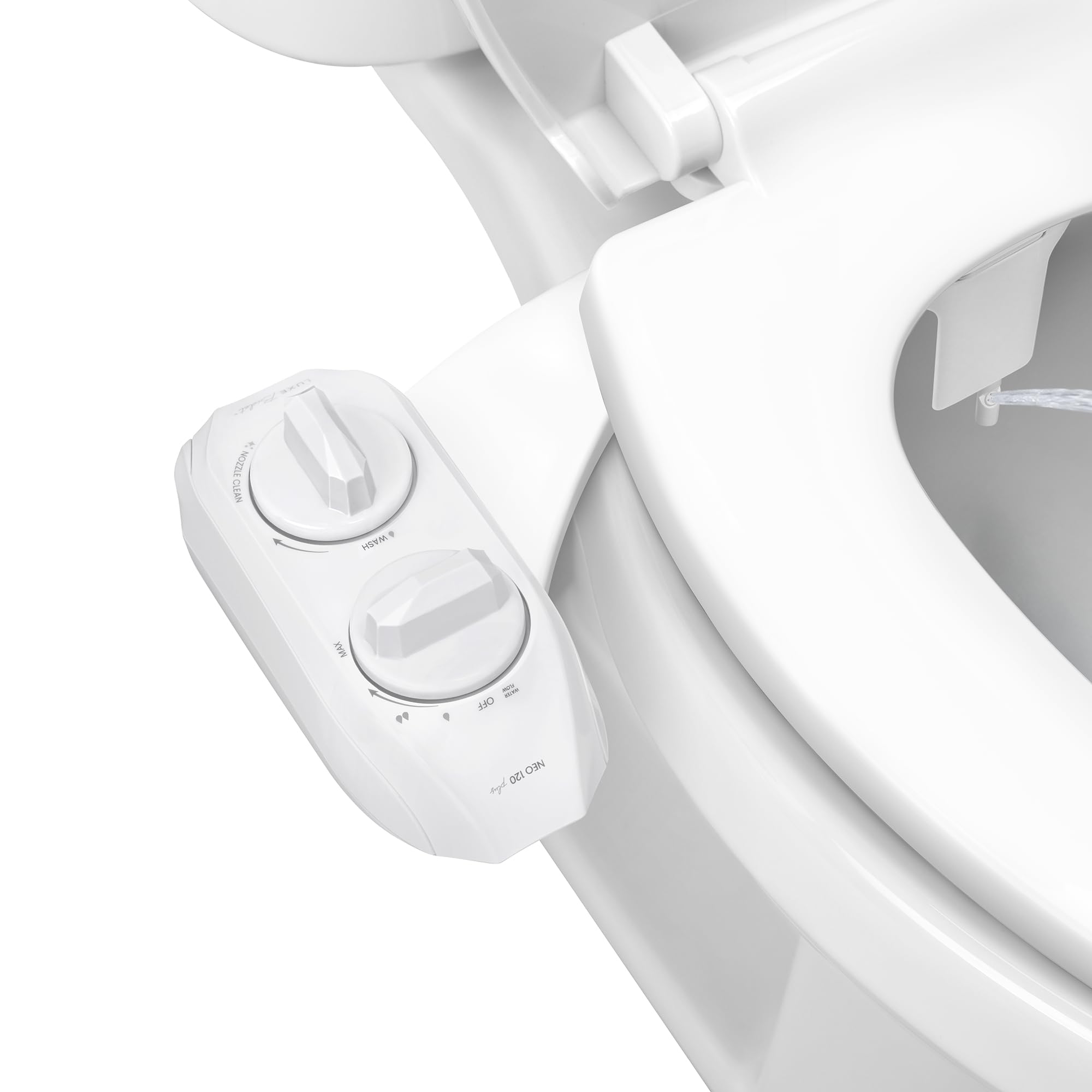 LUXE Bidet NEO 120 Plus - Single Nozzle, Non-Electric Bidet Attachment for Toilet Seat, Patented Slide-In Install, 360° Self-Clean, EZ-Lift to Clean, Rear Wash (White)
