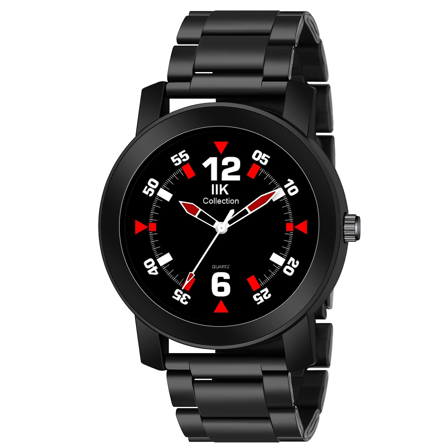 IIK COLLECTION Watches for Men Round Numerical Dial Analogue Men Watch|Long Battery Life|Stainless Steel Bracelet Black Chain with Long Lasting Polish Watches for Boys.