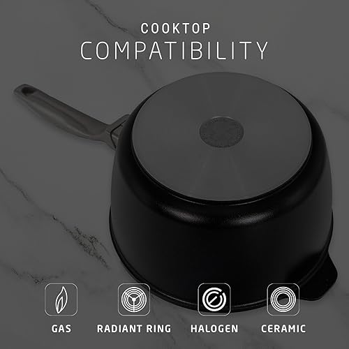 Miniatura 7 de Swiss Diamond Cacerola de aluminio antiadherente HD de 8 pulgadas 32 cuartos de galón con revestimiento de diamante incluye tapa sin PFOA cacerola