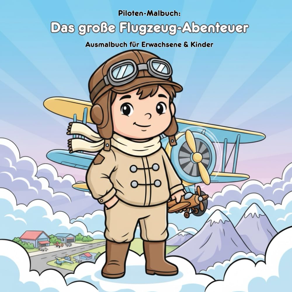 Das große Flugzeug-Abenteuer: Geschichte & Malbuch: Für Kinder & Erwachsene: 36 Ausmalbilder im Großformat 21.59 x 21.59 cm – Ein aufregendes Flugzeug-Abenteuer zum Ausmalen