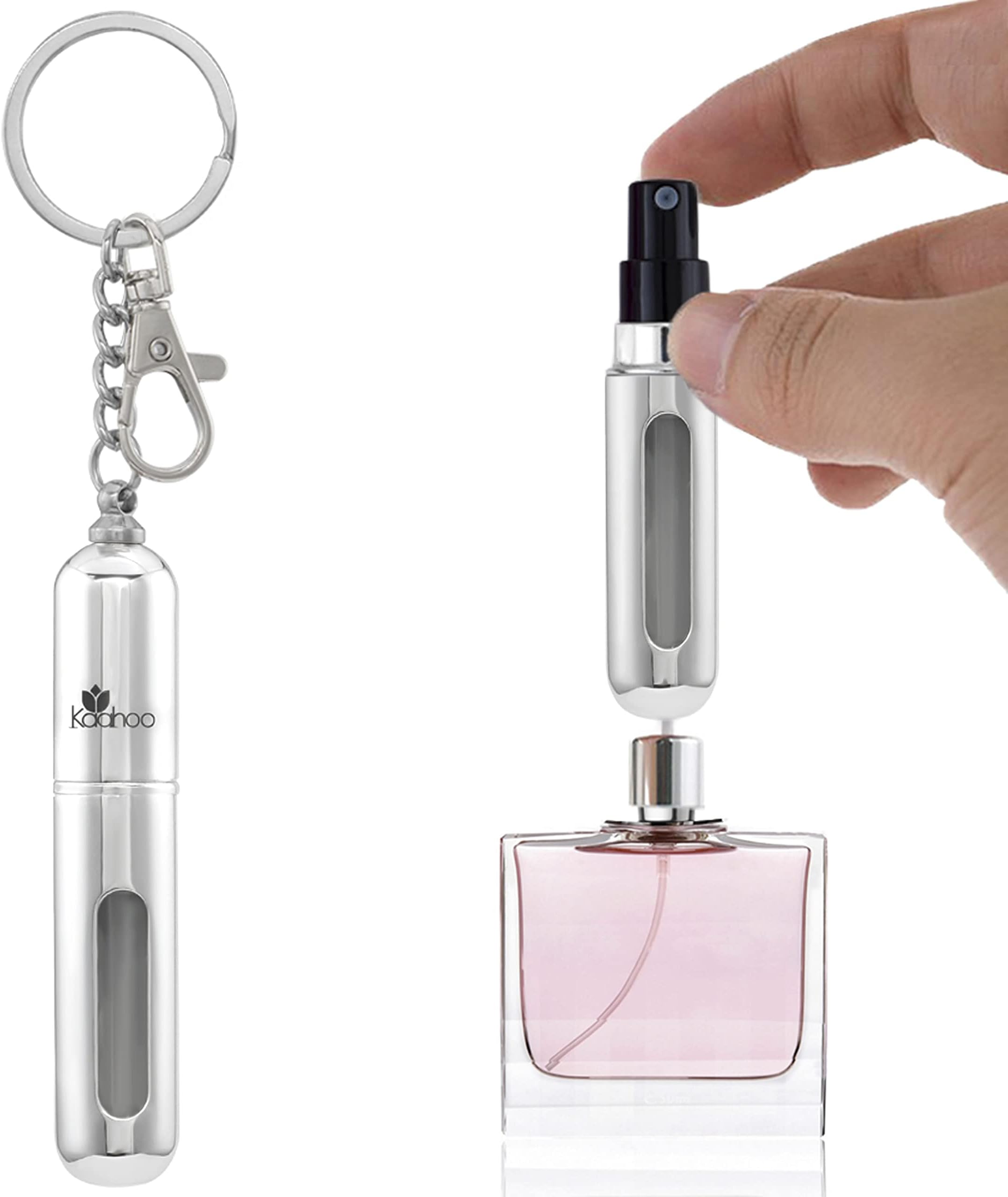 On The Go Perfume Atomizer Bottle Keychain TSA Approved Mini Portable Refillable Spray Bottle Travel Size Unisex Cute Perfume Keychain |Silver, 5ml|