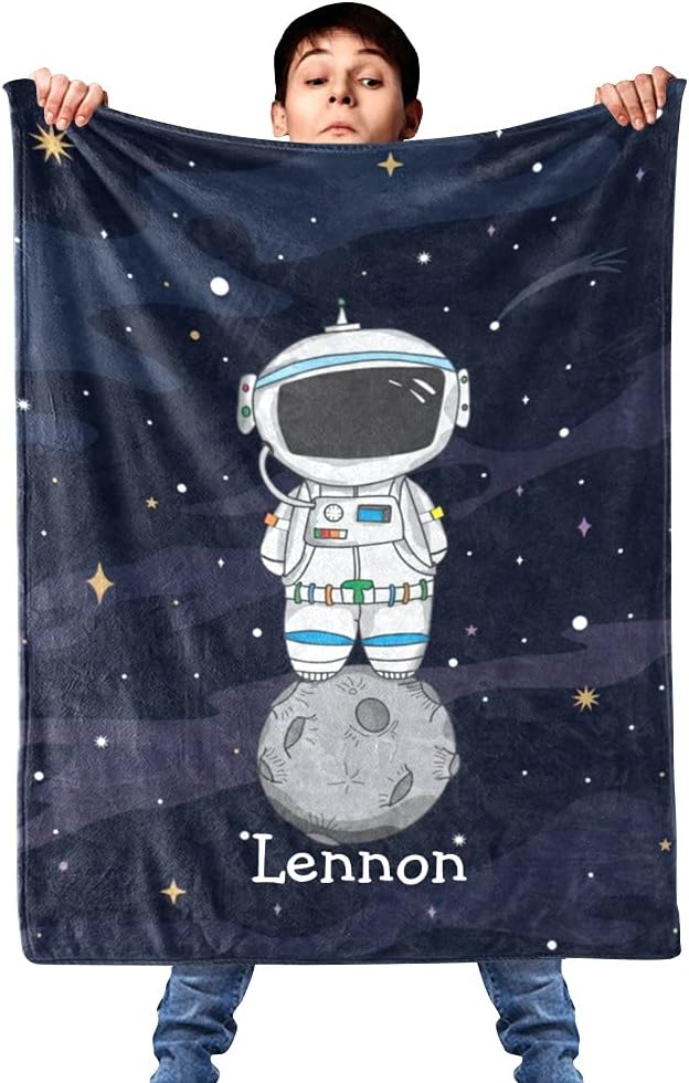 Personalized Baby Blanket Space Cute Astronaut Custom Nursery Swaddling Blankets 30x40 Inches for Baby Boy Girl with Name Baby Shower Birthday Gift