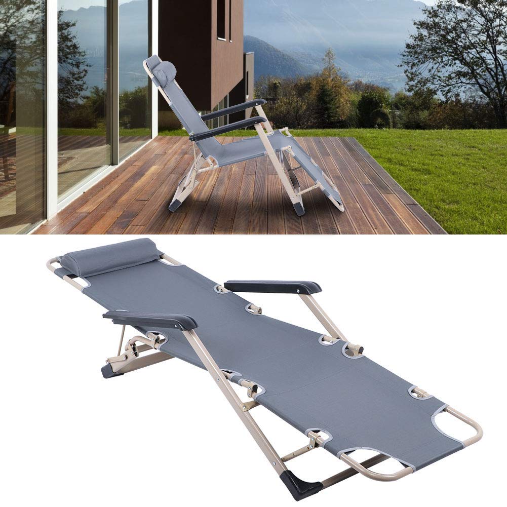 Sillón de Gravedad Cero para Patio, sillón reclinable Plegable para Exteriores, sillón de Playa, sillón de jardín Ajustable con Almohada para Piscina, jardín, Patio, Camping, Gris Little Surprise