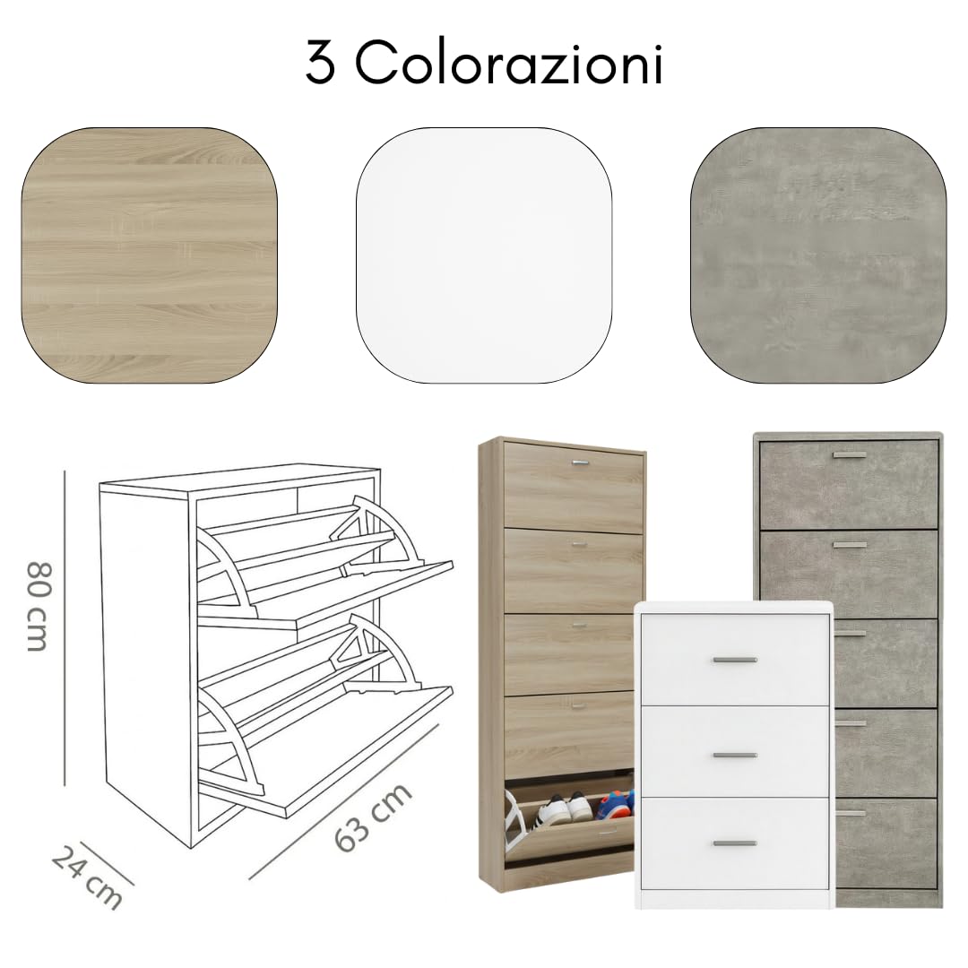 Scarpiera Portascarpe in Legno MDF Melaminico Scaffali Ante a Ribalta Maniglie Grigio Satinato Doppia Profondità Adatta a Scarpe Stivali Ciabatte Tacchi Istruzioni Incluse (2 Ante, Rovere)