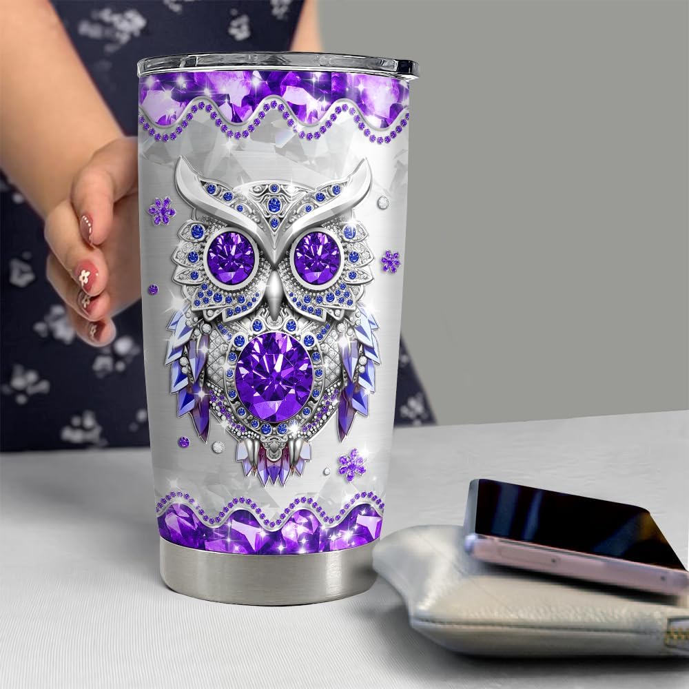 SANDJEST Owls Gifts for Women Girls Owl Tumbler 20oz Jewelry Drawings Stainless Steel Insulated Tumblers Coffee Travel Mug Cup Gift for Birthday Christmas - Image 6