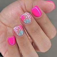 Vista 19 de Uñas postizas cuadradas - Uñas acrílicas cortas y bonitas en blanco con diseños de flores moradas - Uñas adhesivas reutilizables para mujeres y niñas