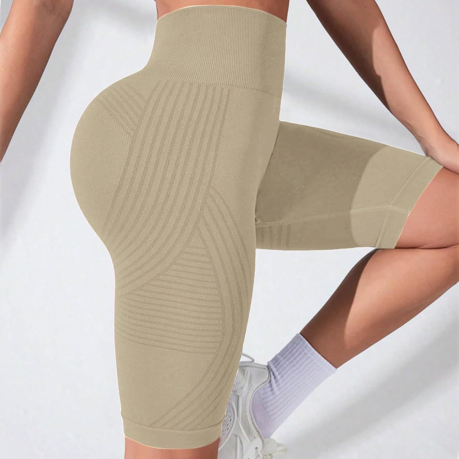 High Waist Yoga Capris Tummy Controls None See Through Workout Athletic Running Capris Leggings Tummy Controls None See Coffee