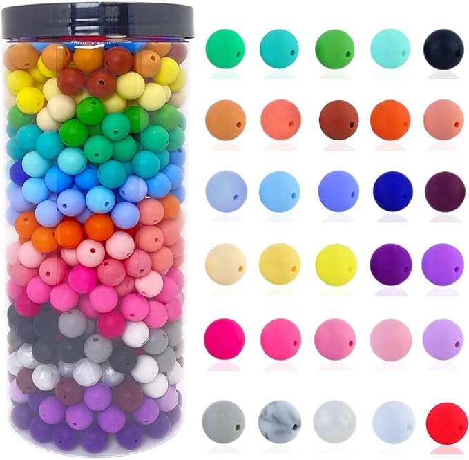 600pcs Silicone Beads, 12mm Round Silicone Beads Bulk for Keychain Making Kit 30 Colors Rubber Beads Silicone Focal Beads Loose Beads for Necklace Bracelet Lanyard Making