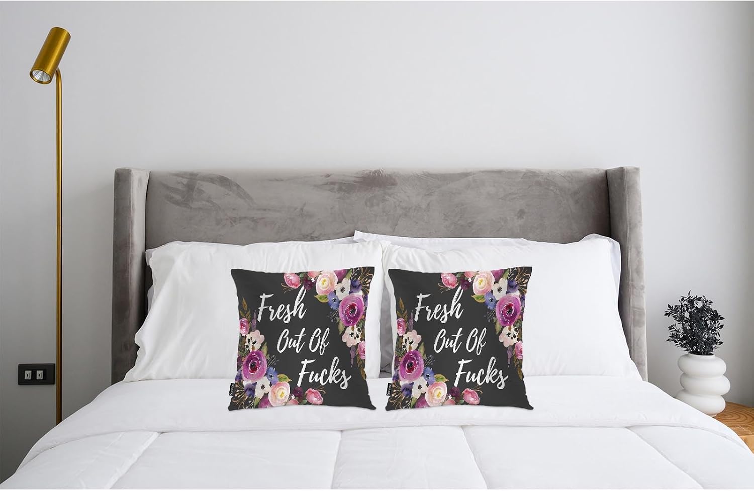 Swono Fresh Out of Fucks Set of 2 Square 18x18 Inch Throw Pillow Cover Funny Quote Soft Pillowcases Retro Rose Pillow Cushion Covers for Home Sofa Couch Garden Bench Living Room Car Decoration image 3