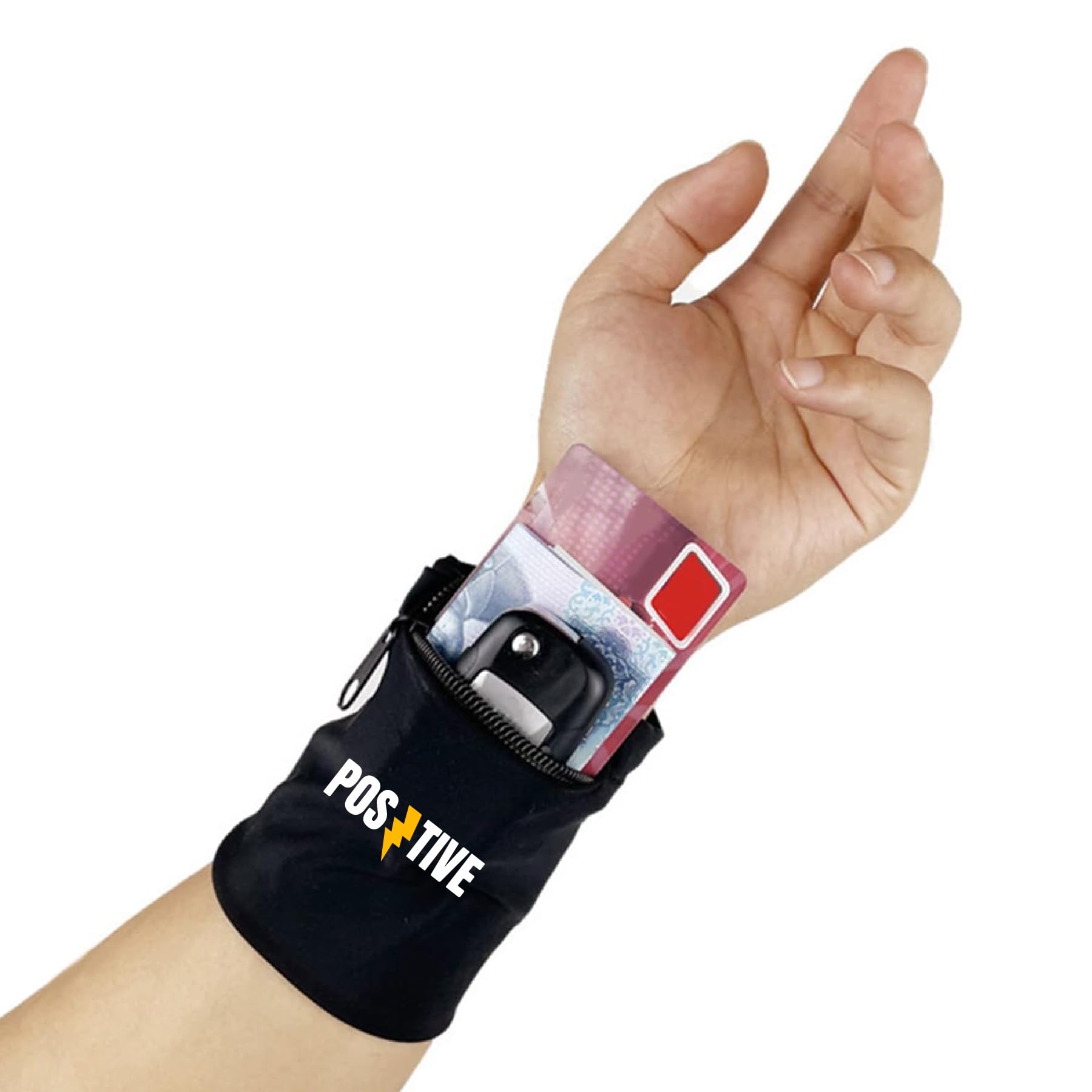 Black Positive Printed Wrist Band Wallet Wrist Pouch for Multiuses Wristband Wallet for Sports Gym Exercise Outdoor Activities Zipper Type-image-46