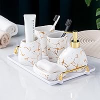 Vista 9 de Juego de accesorios de baño blancos, decoración moderna de baño de encimera, juego de accesorios de baño de lujo de 6 piezas, completo