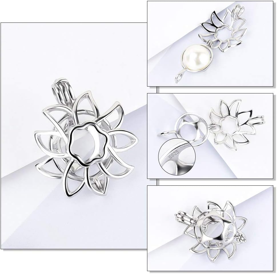 Sunflower Edelweiss Big Edison Cage Pendants for Pearl Jewelry Making Sterling Silver, Design Cage Pendants for Women