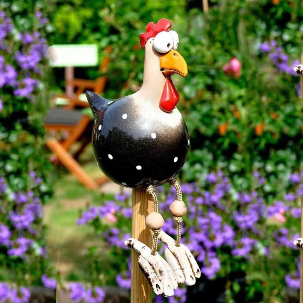 Romeeton Resin Chicken Sculpture,Resin Rooster Ornaments Funny Chicken Decor Ceramic Garden Statues Art Outdoor Yard Decorative Garden Stakes for Home Outside Courtyard Farmhouse Patio Yard (Black) - Image 2
