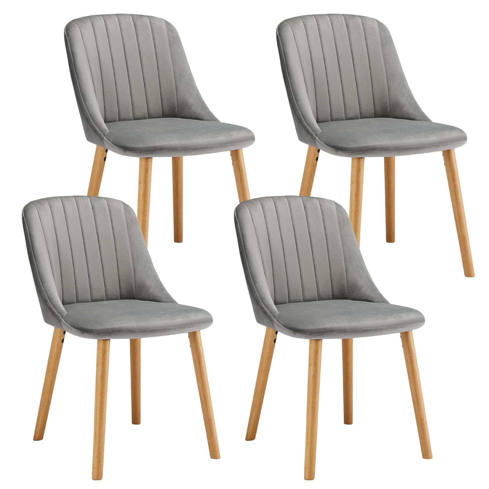 Goeurvant Esszimmerstühle 4er Set Samt Polsterstuhl Küchenstuhl Wohnzimmerstühle mit Rückenlehne und Massivholz-Beine, Hellgrau