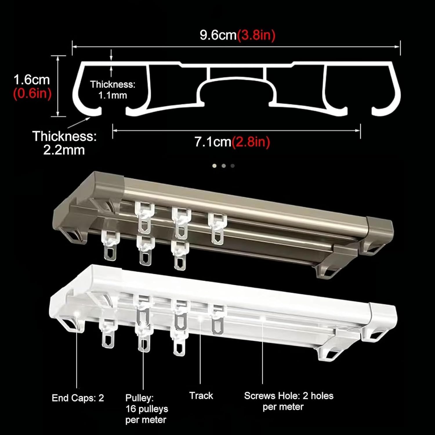 Double Ceiling Track Curtains for Living Room/Bedroom, Rieles Para Cortinas Corredizas De Techo, Commercial Thick Aluminum Curtain Rail Set With Fittings~/