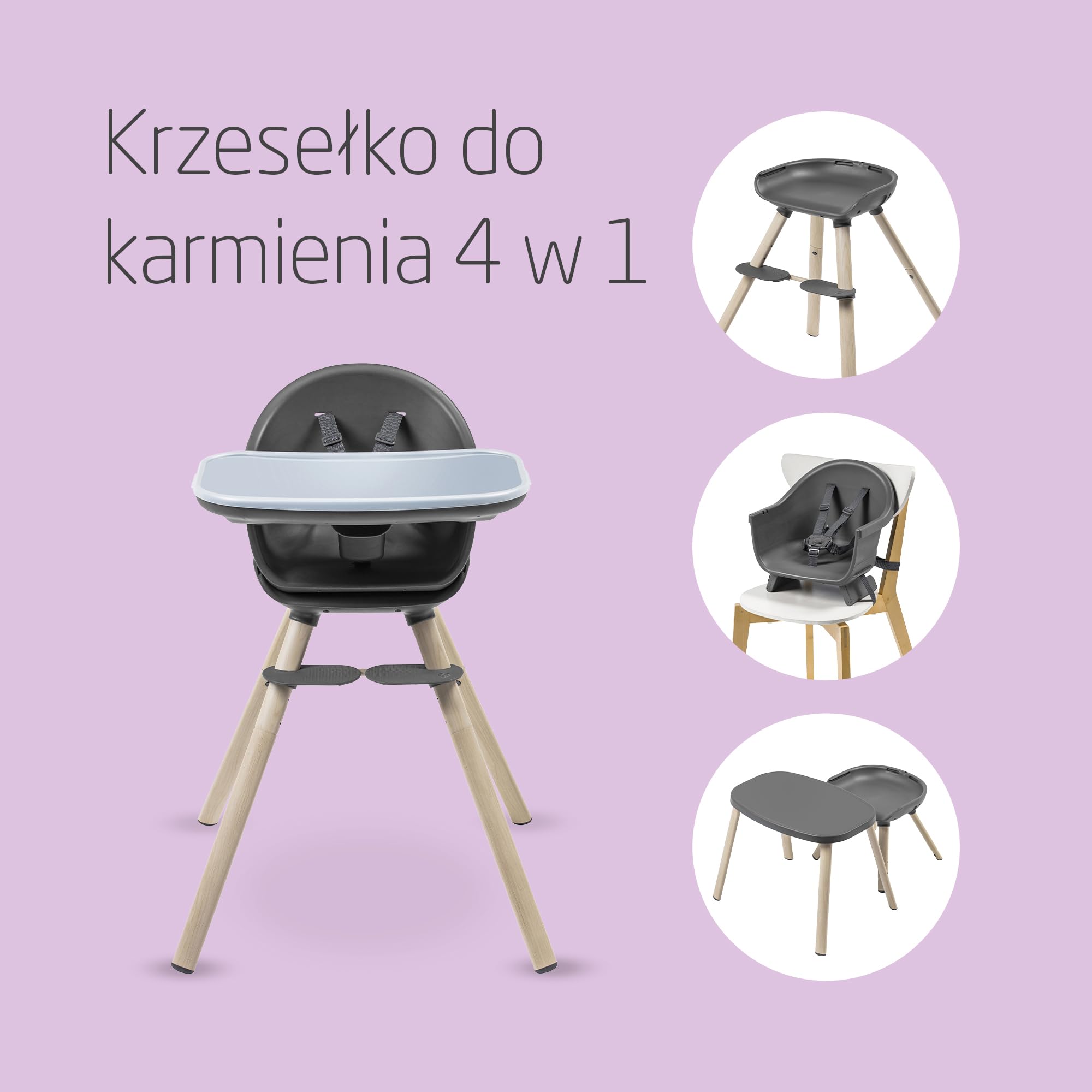 Maxi-Cosi Moa Ewolucyjne krzesełka do karmienia 4 w 1, od 6 mies. do 7 lat, 0-25 kg, regulowane wysokie krzesełko, przekształca się w fotelik na krzesło, stołek i stolik z siedziskiem, Beyond Graphite