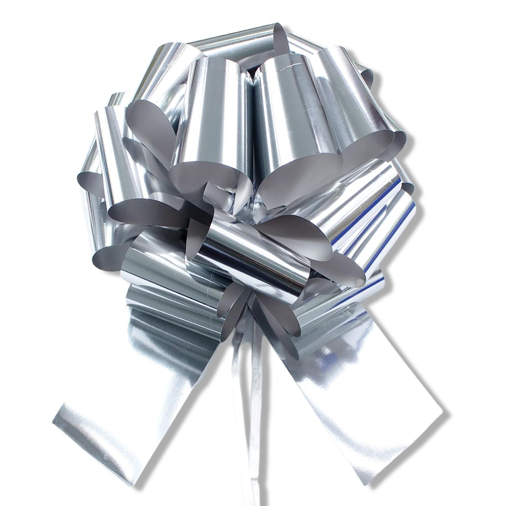 1Pcs 14 Inch Giant Large Pull Bow Big Bow,Great Gift Bows for appliances,Bikes,Table Decorations and Party Events (Silver)