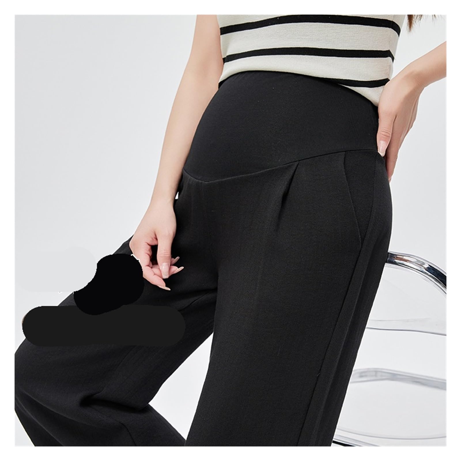 Pantalones de Maternidad de Cintura Alta, Pierna Ancha, algodón y Lino, Rectos, for Verano(Beige,XL)