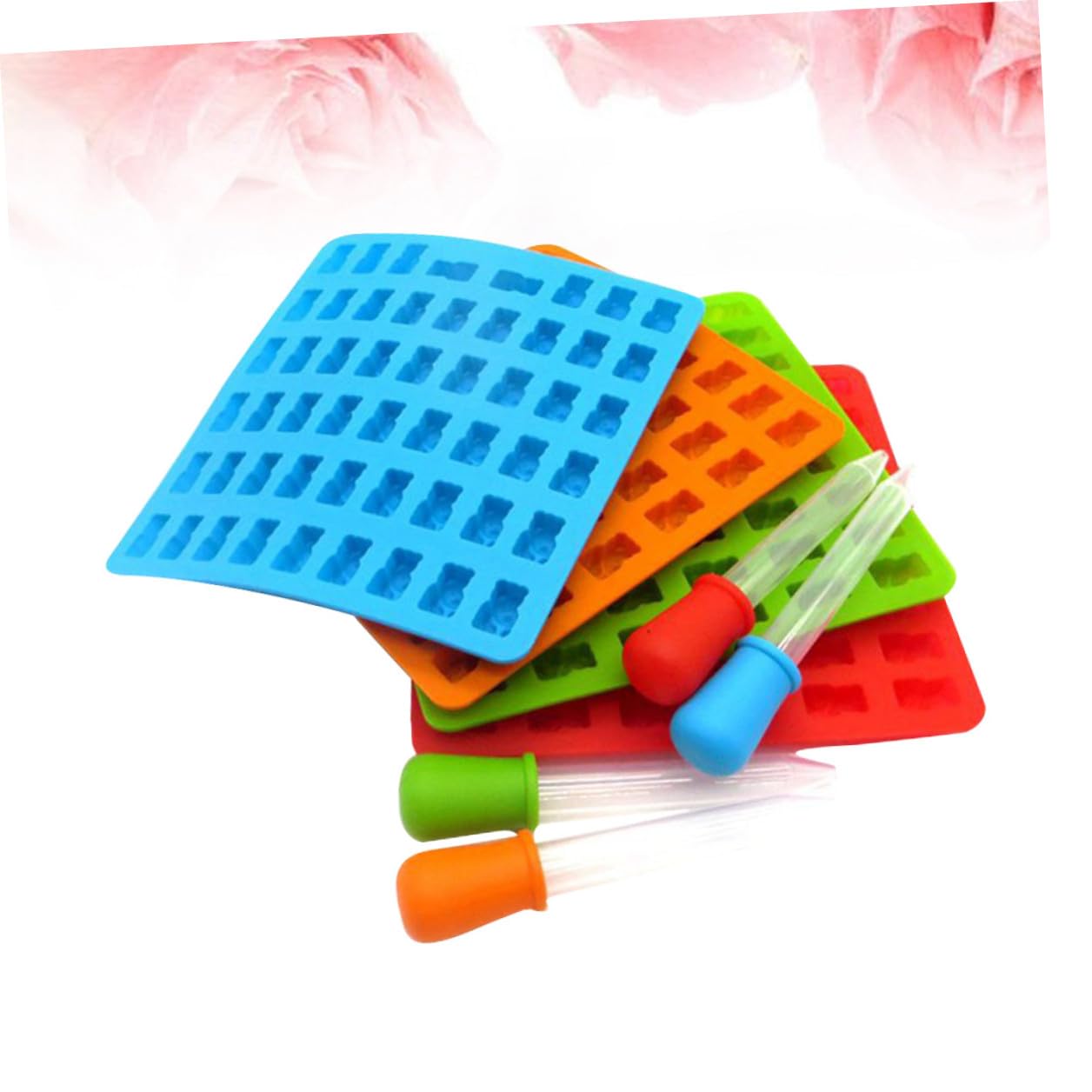 Moule à Chocolat Ours en Silicone 53 Cavités 4 Lots avec Compte-gouttes