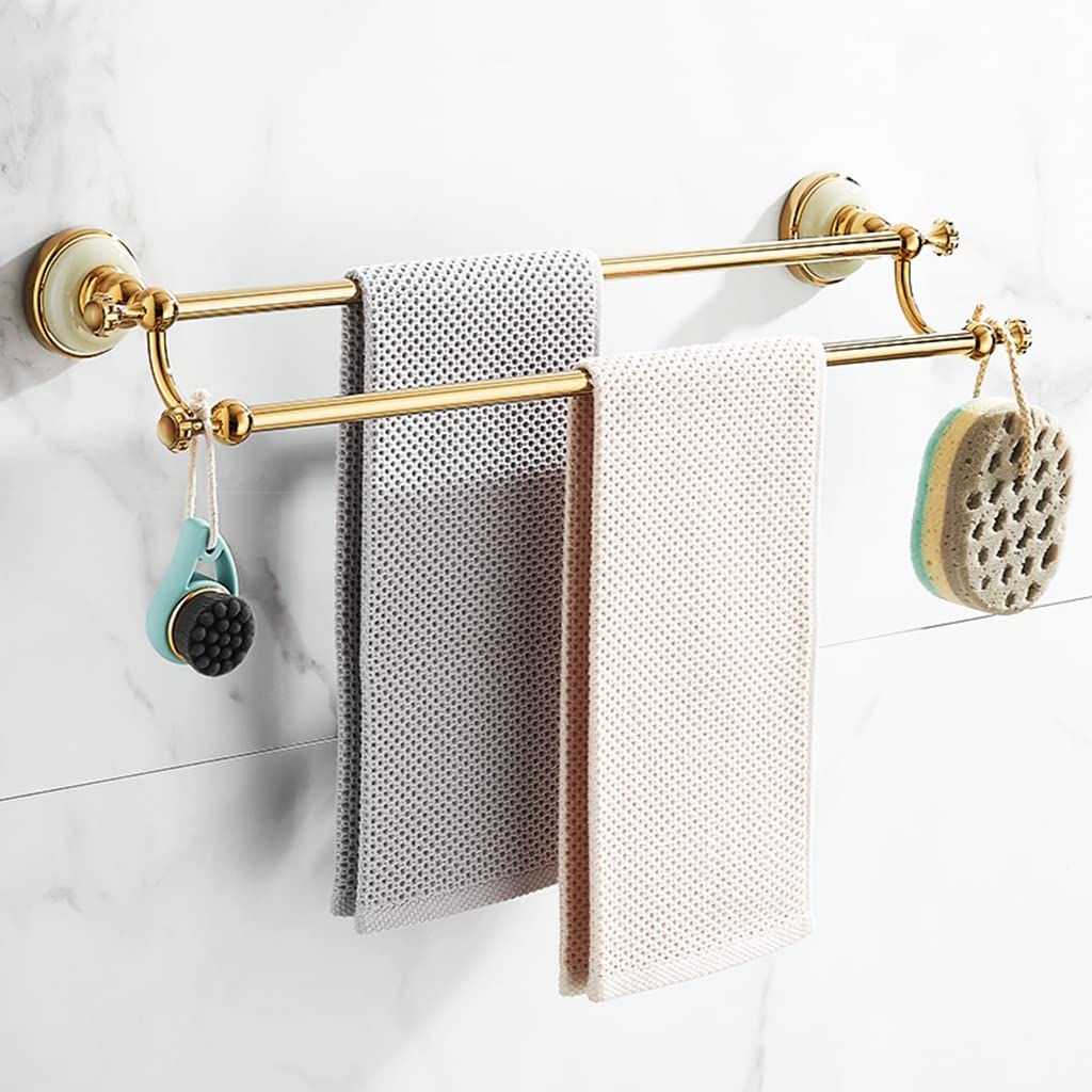 Wieszak na ręczniki do łazienki, Cały miedziany europejski złoty uchwyt na ręczniki, Jade Bath Towel Rail, Sprzęt łazienkowy Wieszak na ręczniki łazienkowe(Podwójny pręt-A