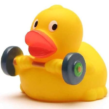 Duckshop I Badeente Gewichtheber I Quietscheente I Quietscheentchen L: 7,5 cm I Geschenk Fitnes-Fans I Präsent für Bodybuilder I Für Sammler