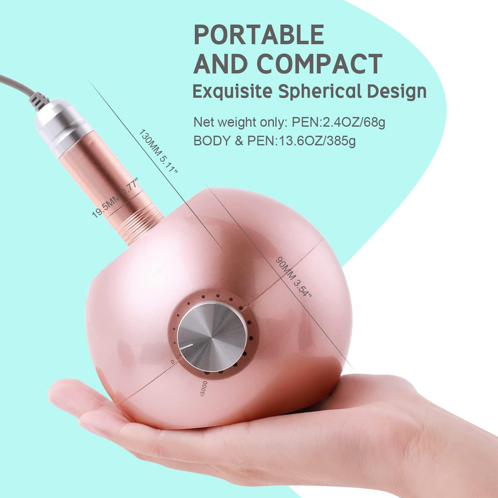 Delanie Torno para Uñas Profesional 35000 rpm Portátil Eléctrico de Gel o Acrilicas con 6 Fresas para Torno Manicura y Pedicura (Rosa Non Recargable)