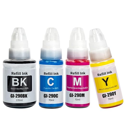 LAIPENG GI-290 GI290 Ink Refill Bottles Compatible for Canon G1200 G2200 G3200 G4200 G4210 Printer (4-Pack, Black/Cyan/Magenta/Yellow)
