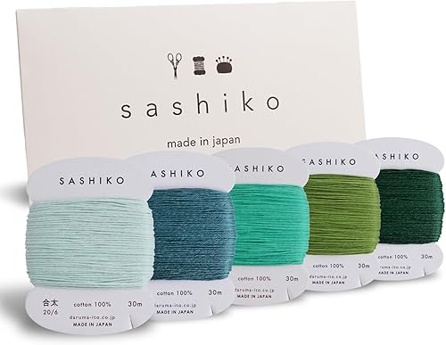 Sashiko Hilo 100% algodón tipo tarjeta (32.8 yardas) x 5 colores con manual en inglés, juego de costura y bordado con paquete de regalo (grueso,